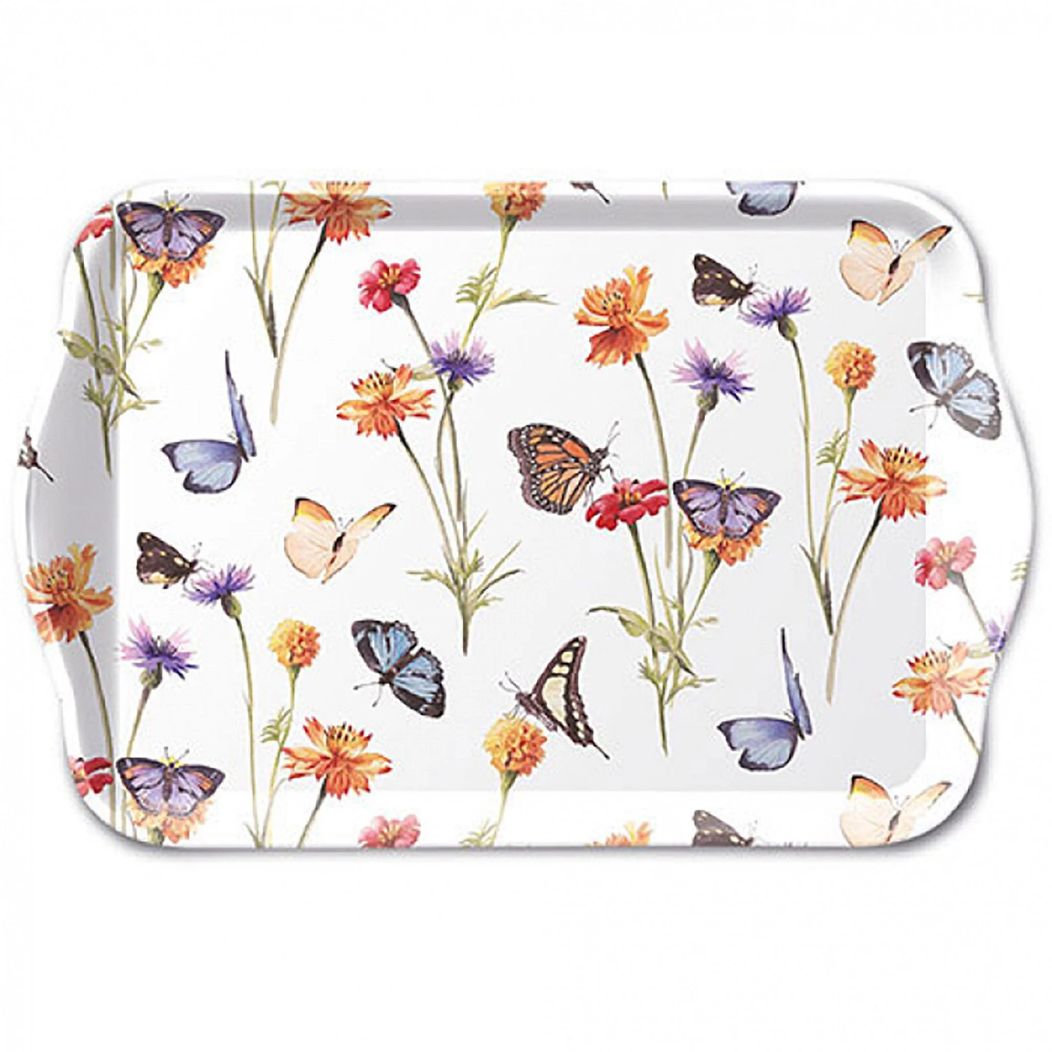Ambiente Luxury – Dekotablett / Melamin-Tablett 21×13 cm mit Schmetterlingen & Blumen