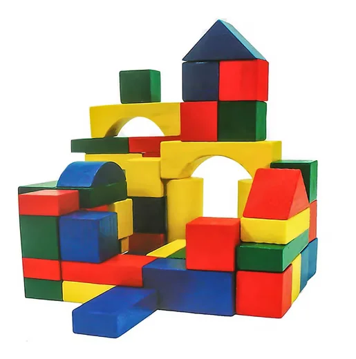 BUBBLE-STORE Bausteine 8 Formen bunt lackiert 75 Stück Holzbausteine