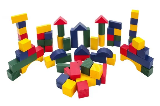 BUBBLE-STORE Bausteine 8 Formen bunt lackiert 75 Stück Holzbausteine