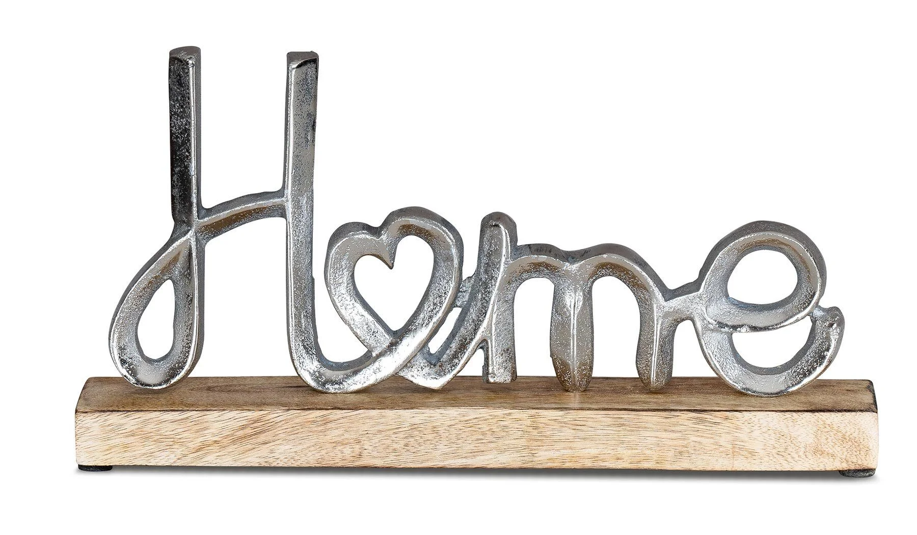 Deko-Schriftzug „Home“ – Metall & Mangoholz, 17 × 11 × 5 cm