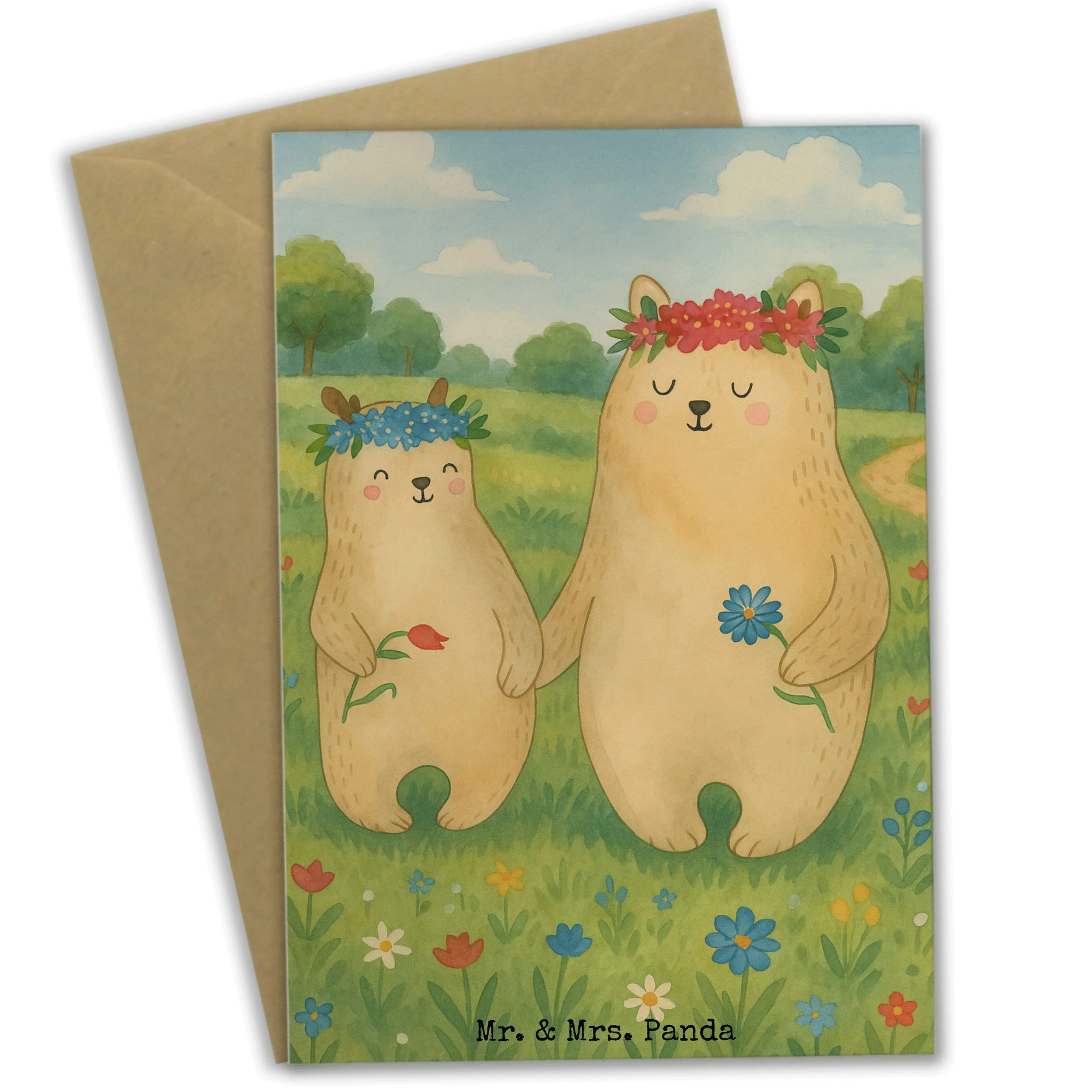 MR. & MRS. PANDA – Grußkarte „Bären mit Blumenkranz“