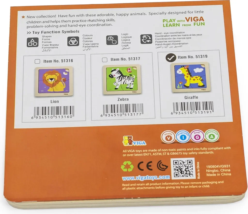 Viga 51319 Rätsel auf dem Podium Giraffe Holzpuzzle Kinder