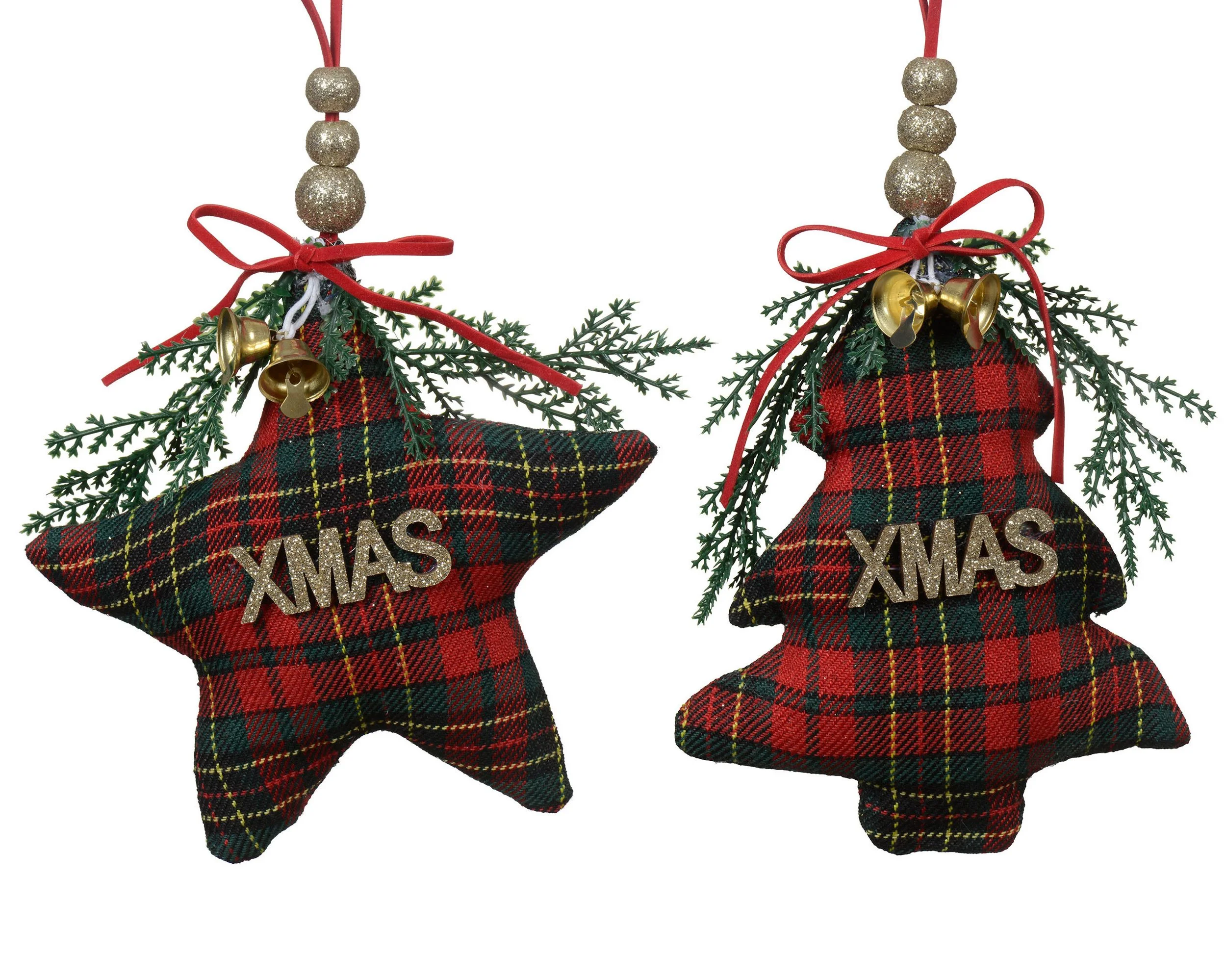 KAEMINGK – Christbaumschmuck 15 cm mit Karo-Muster (1 Stück, sortiert) – Rot / Grün