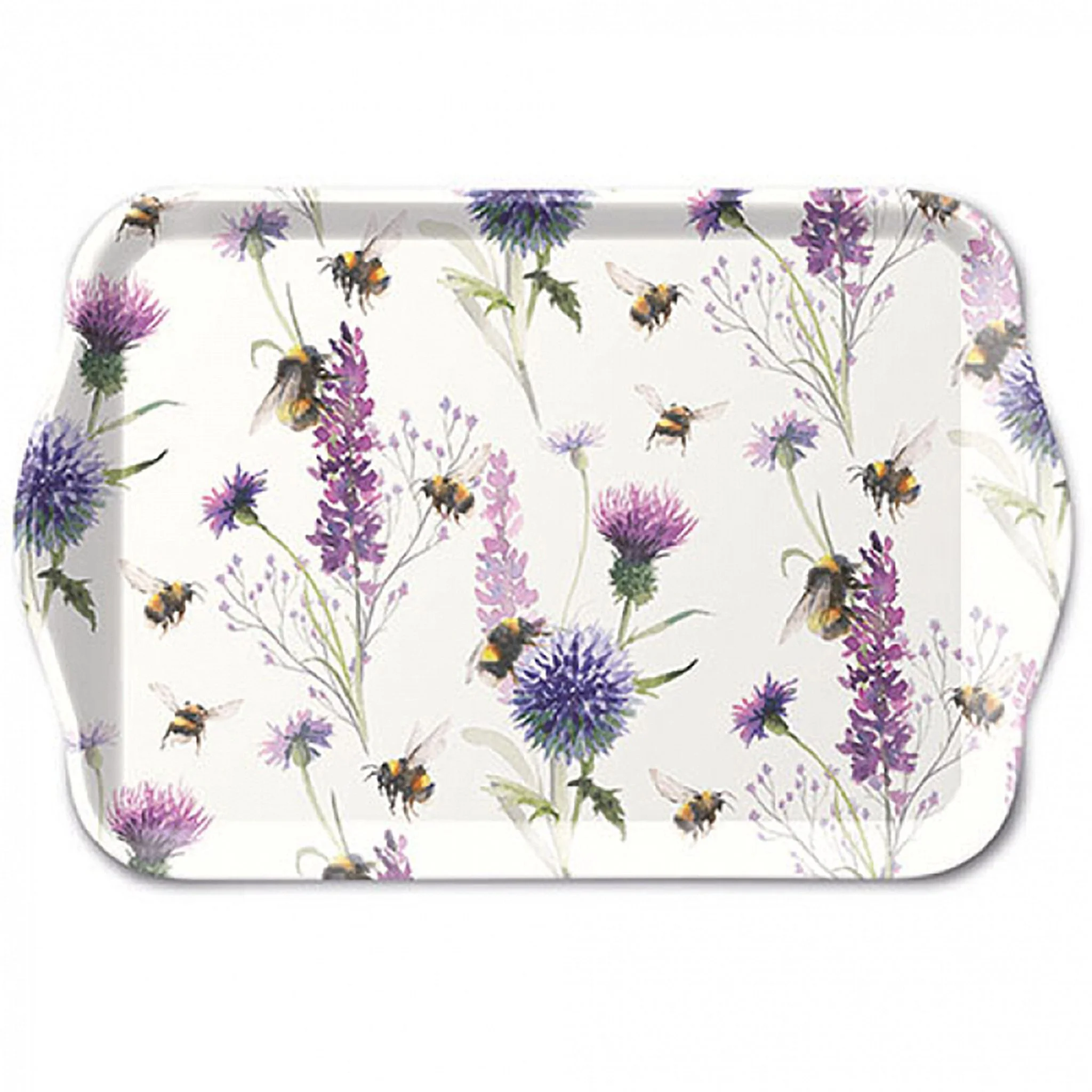 Ambiente Luxury – Dekotablett / Melamin-Tablett 21×13 cm mit Blumen- & Bienenmotiv