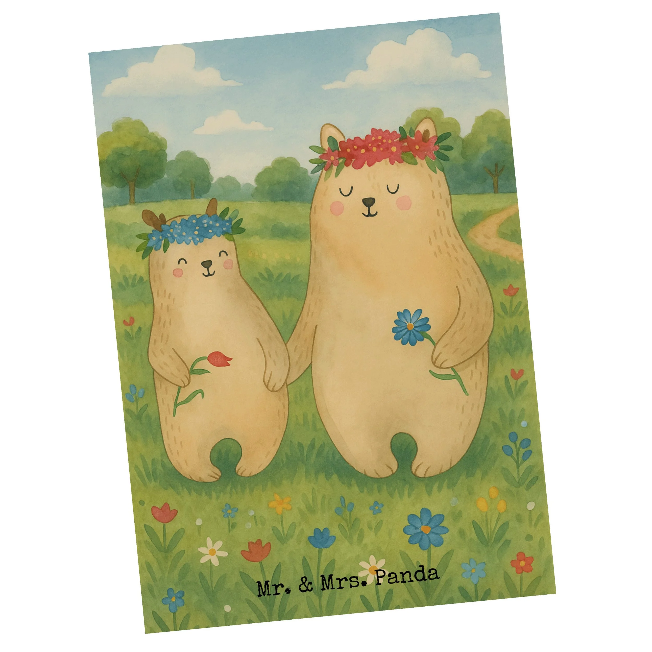 MR. & MRS. PANDA – Postkarte „Bären mit Blumenkranz“